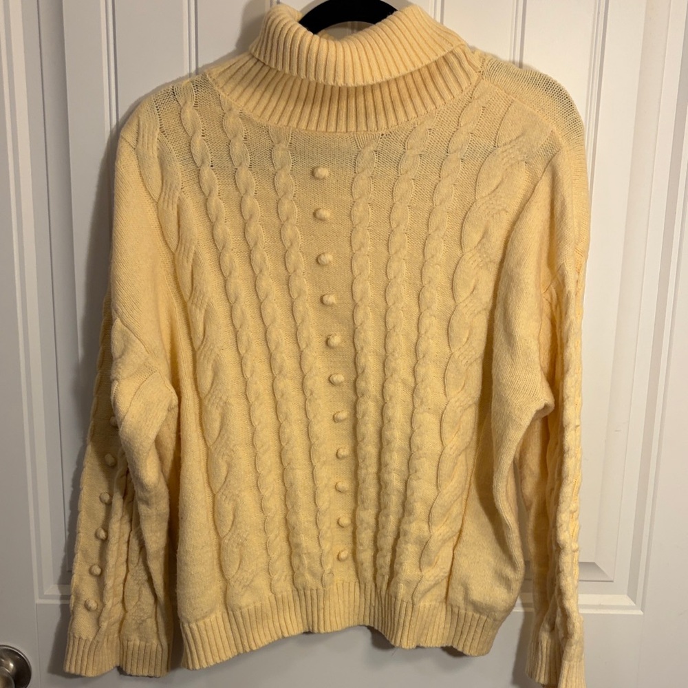 Eloquii Cream Cable Knit Turtleneck Sweater